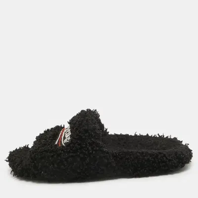 Pre-owned Balenciaga Black Shearing Fur Flat Slides Size 36