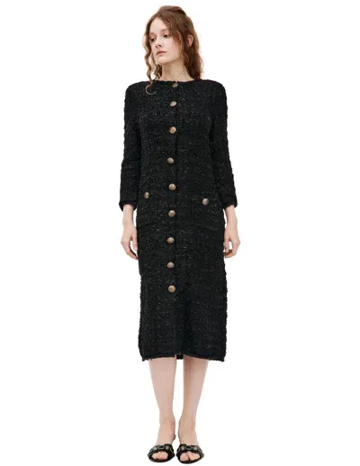 Balenciaga Tweed Button-up Dress In Black