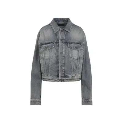 Balenciaga Blue Rust Cotton Small Fit Jacket In Grey