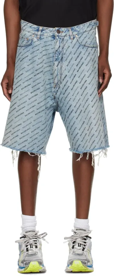 Balenciaga Blue Skater Denim Shorts In Iced Blue