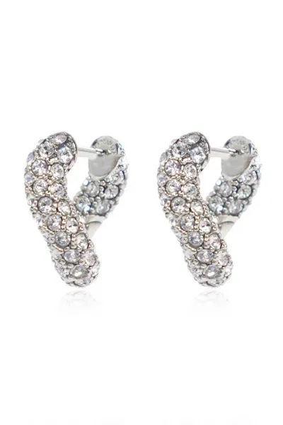 Balenciaga Brass Earrings By  In Shiny Silver/crystal