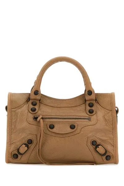 Balenciaga Camel Leather Mini Le City Handbag In Latte