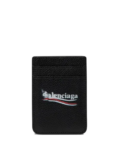 Balenciaga Cash Magnet Leather Card Holder In Black