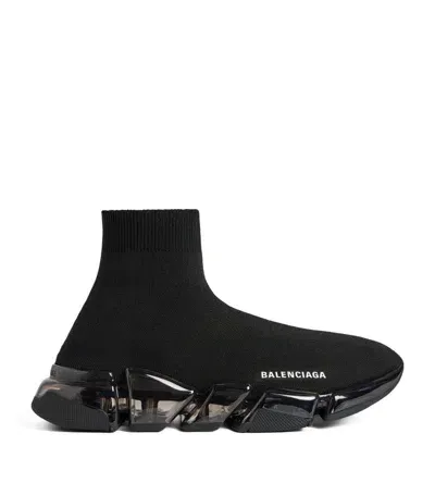 Balenciaga Speed 2.0 Knit Clear-sole Sneakers In Black