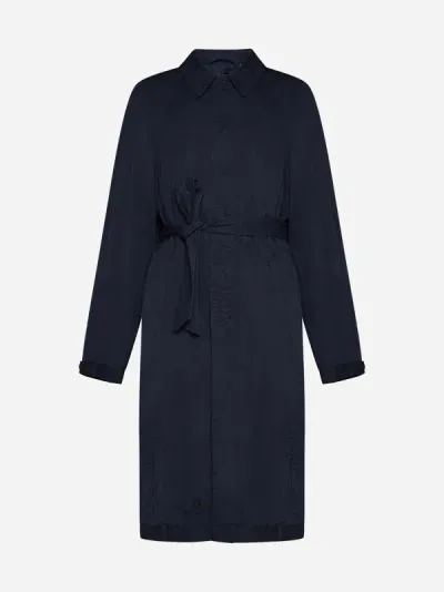 Comme Des Garçons Belted Cotton Long Coat In Ink