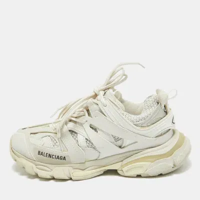 Pre-owned Balenciaga Cream Faux Leather And Mesh Track Lace Up Sneakers Size 38