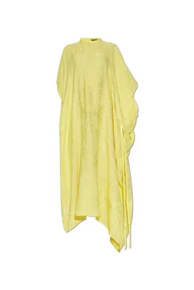 Balenciaga Crinkle Effect Draped Dress In Yellow