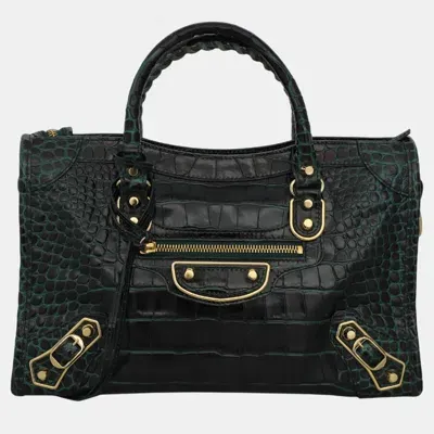 Pre-owned Balenciaga Croco City Bag In Green