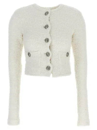 Balenciaga Tweed Cropped Cardigan In White