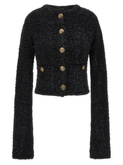 Balenciaga Cropped Tweed Cardigan In Black