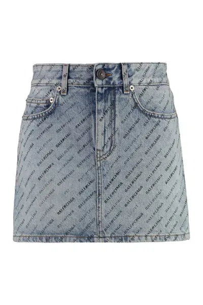 Balenciaga Denim Mini Skirt In Blue