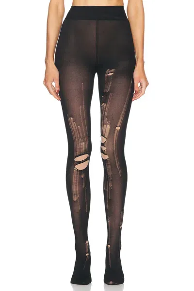 Balenciaga Destroyed Tights In Black & Light Beige