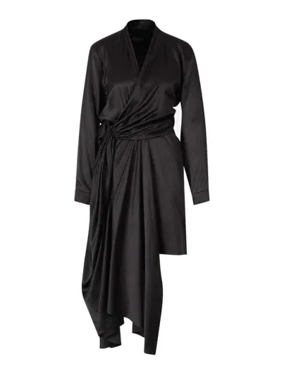 Balenciaga Draped Asymmetric Midi Dress In Black