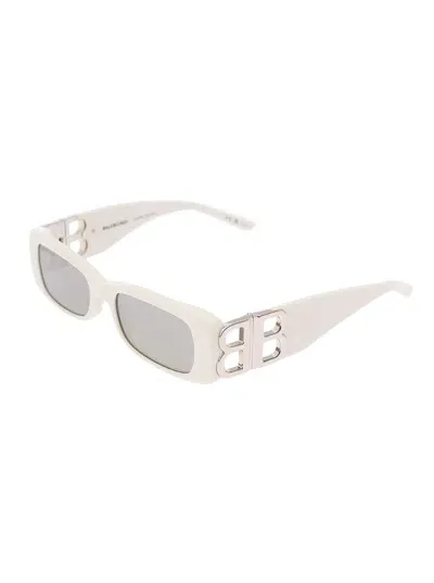 Balenciaga Dynasty Rectangle White Rectangular Sunglasses With Silver-tone Detailing In Acetate Woman