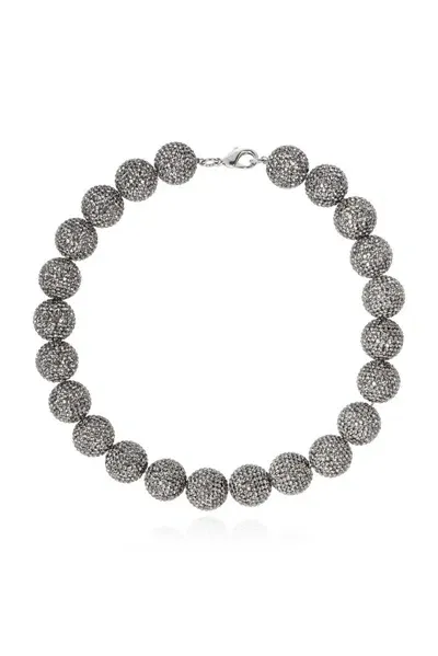 Balenciaga Embellished Bead Necklace In Silver