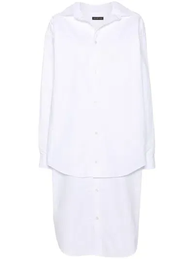 Balenciaga Embroidered-logo Layered Shirt Dress In White