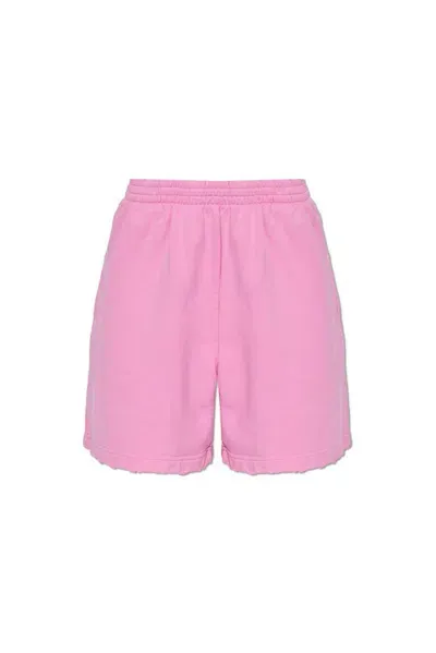 Balenciaga Frayed Edge Elastic Waist Shorts In Pink