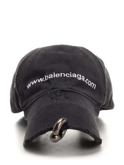 Balenciaga Front Piercing Faded Cap In Black