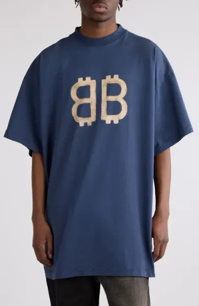 Balenciaga Crypto Print Vintage Cotton T-shirt In Washed Blue