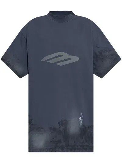 Balenciaga Graphic-print Cotton T-shirt In Blue