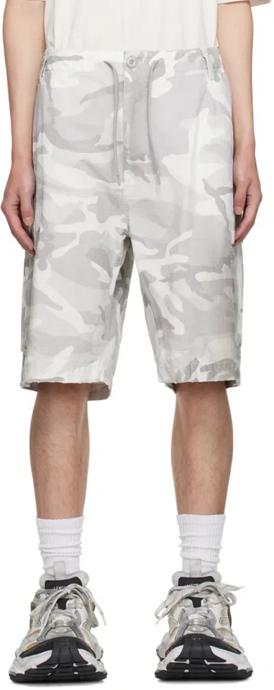 Balenciaga Gray Camo Shorts In 1400 Light Grey