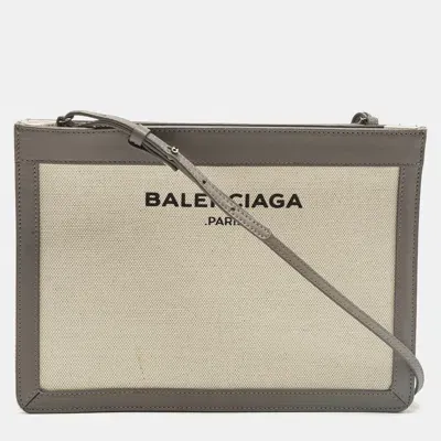 Pre-owned Balenciaga Grey Canvas And Leather Pochette Crossbody Bag