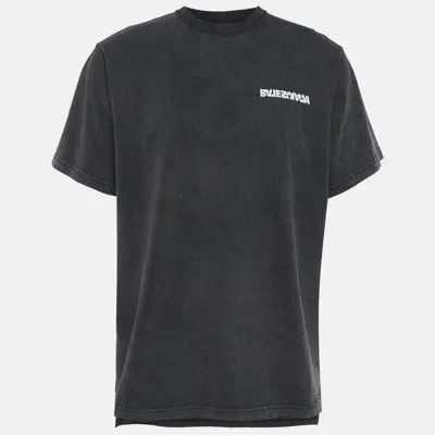 Pre-owned Balenciaga Grey Embroidered Cotton T-shirt Xl