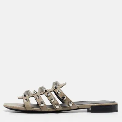 Pre-owned Balenciaga Grey Leather Arena Flat Sandals Size 39.5