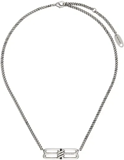 Balenciaga Gunmetal Bb Icon Necklace In 0911 Antique Silver