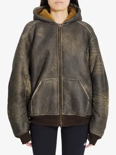 Balenciaga Hoodie Shearling Jacket In Brown