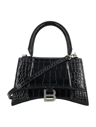 Balenciaga Hour Glass S Crocco Print In Black