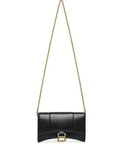 Balenciaga Hourglass Leather Wallet On Chain In Black