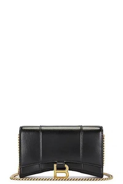 Balenciaga Hourglass Leather Wallet On Chain In Black