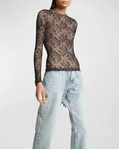 Balenciaga Lace Crewneck Top In 9364 Beige/black