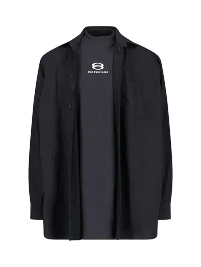 Balenciaga Layered Unity Sports Icon Shirt, Blouse Black