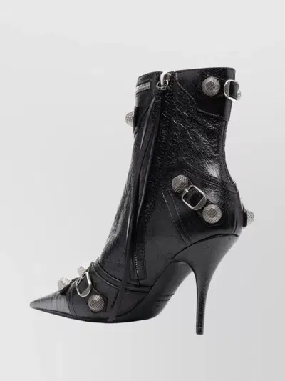 Balenciaga Cagole Leather Ankle Boots In Black/pallad Inv