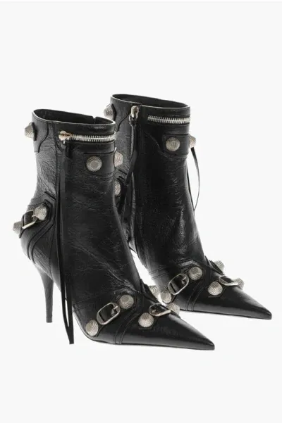 Balenciaga Leather Cagole Booties With Zips And Studs 8cm