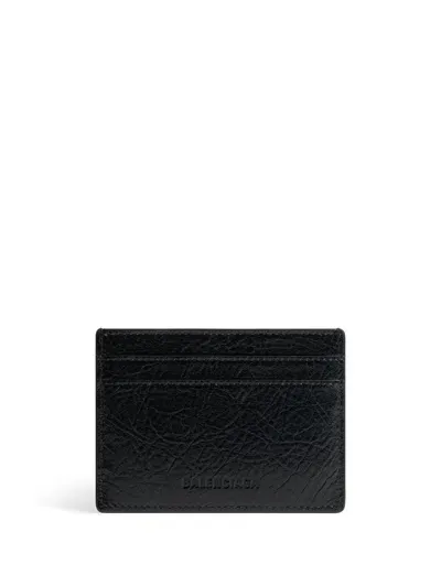 Balenciaga Leather Credit Card Case In Burgundy