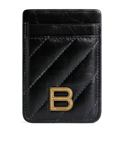 Balenciaga Leather Crush Phone Card Holder In Black