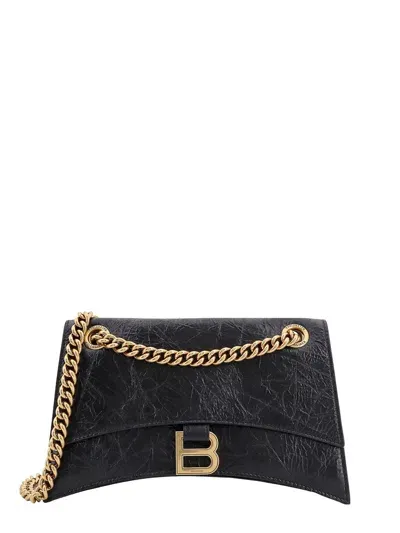 Balenciaga Medium Crush Leather Shoulder Bag In Black