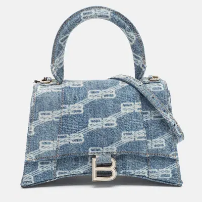 Pre-owned Balenciaga Light Blue Bb Monogram Denim Small Hourglass Top Handle Bag