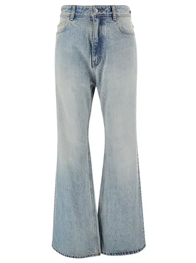 Balenciaga Light Blue Flared Jeans With Logo Patch At The Back In Cotton Denim Woman In Sky Blue