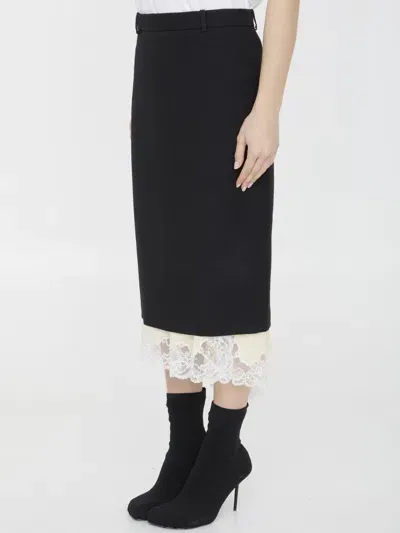 Balenciaga Lingerie Wool Tailored Skirt In Black