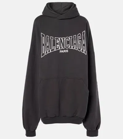 Balenciaga Logo Cotton Jersey Hoodie In Black