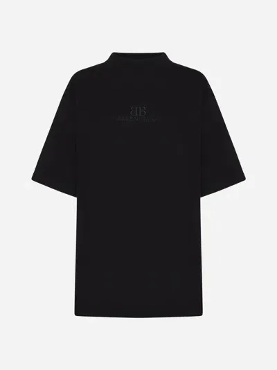 Balenciaga Logo-embroidered Cotton T-shirt In Washed Black