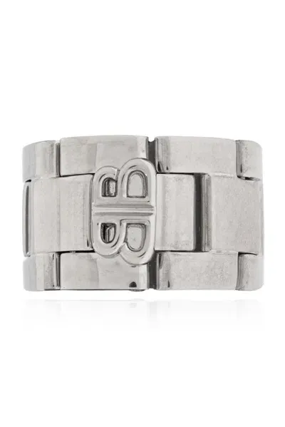 Balenciaga Logo Detailed Ring In Silver