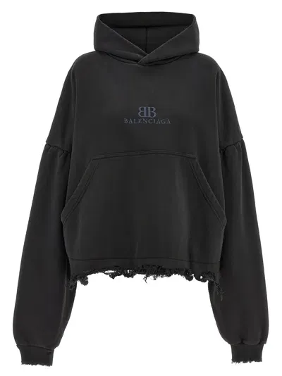 Balenciaga Logo Embroidery Hoodie Sweatshirt In Black