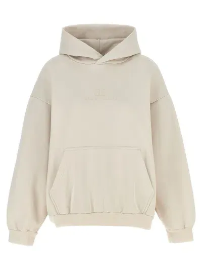 Balenciaga Logo Embroidery Hoodie In Cream