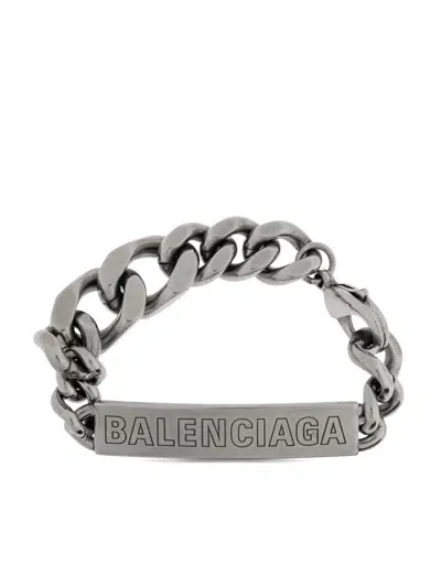 Balenciaga Logo-engraved Bracelet In Silver