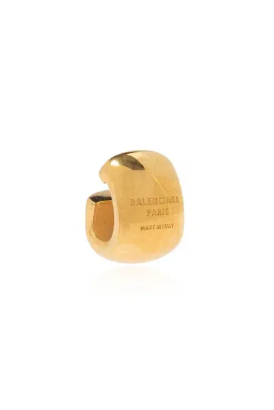 Balenciaga Logo Engraved Ear Cuff In Gold